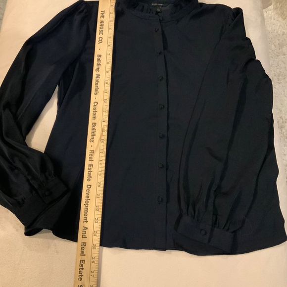 Banana Republic Blue L Satin Ruffle Collar Long Sleeve Button down Cottagecore - Picture 5 of 9